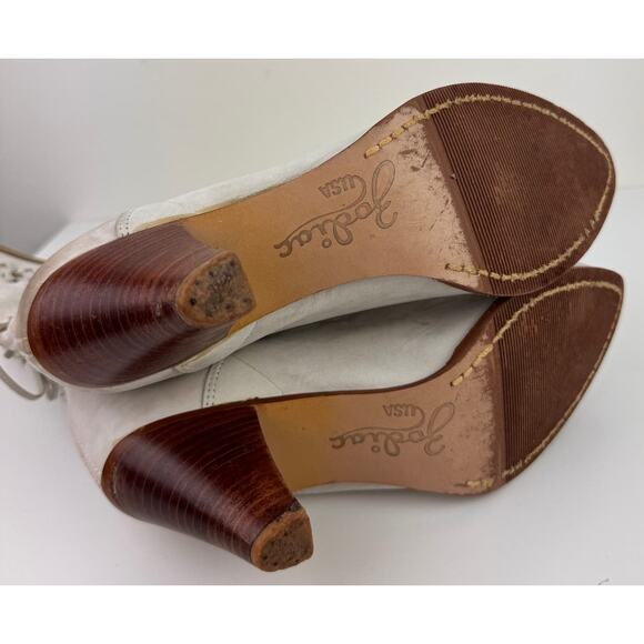 ZODIAC White Leather Almond Toe Woven Self Tie Mid-Calf Bootie Size 8.5 VINTAGE - Picture 7 of 8